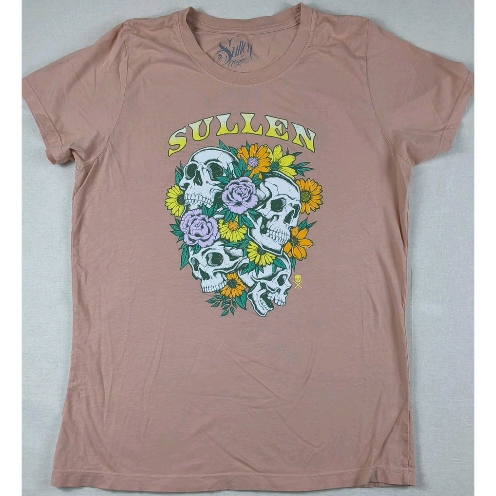 Sullen Womens XL Pink Floral Skulls Graphic Tee